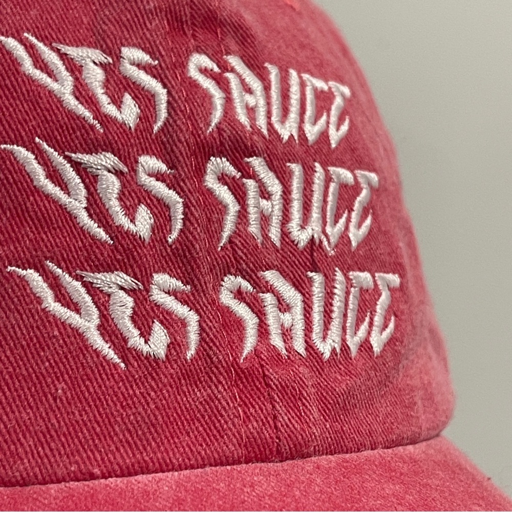 YES SAUCE pink red baseball hey cap adjustable buckle strap in back - Picture 3 of 9